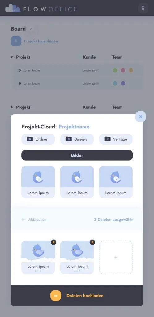Flow Office Cloud-Oberfläche – Mobil