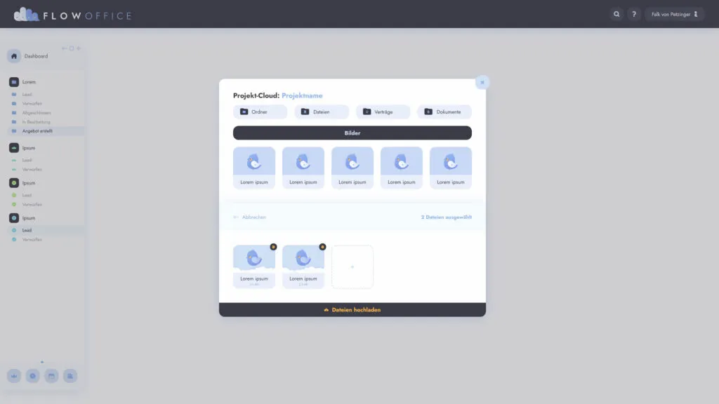 Flow Office Cloud-Oberfläche – Desktop