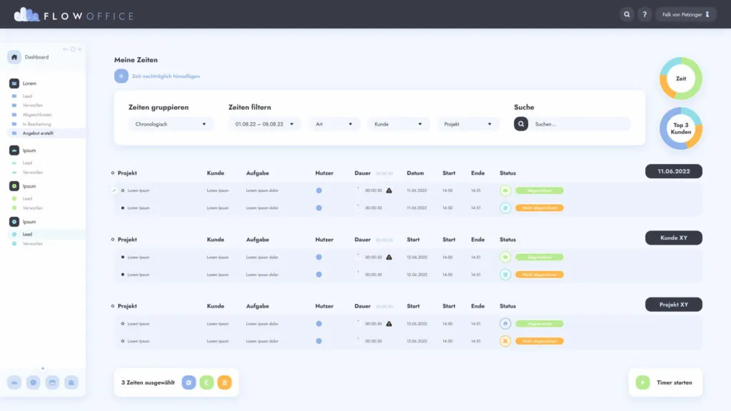 Flow Office: Mitarbeiterzeiten erfassen