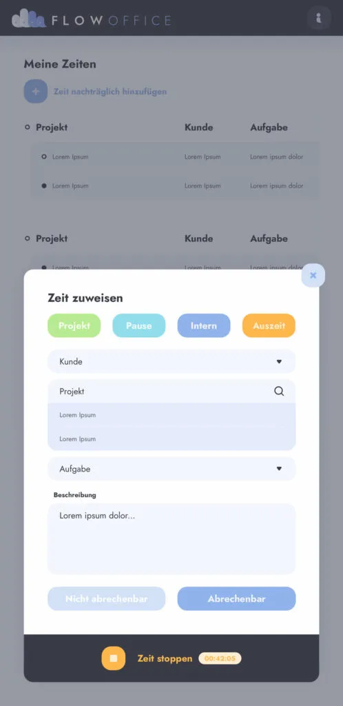 Flow Office: Mobile Zeiterfassung