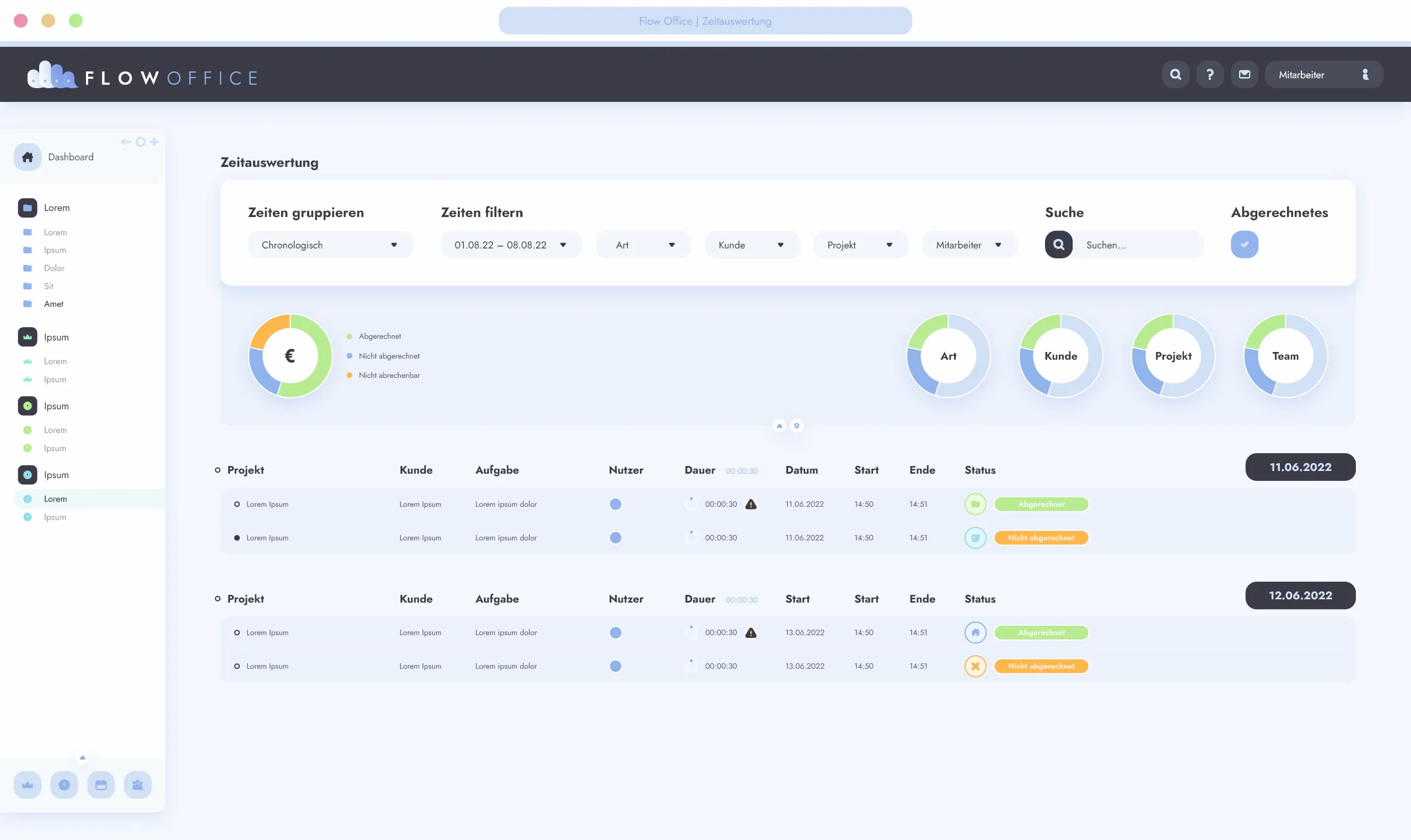 Flow Office: Zeiterfassung & Auswertung