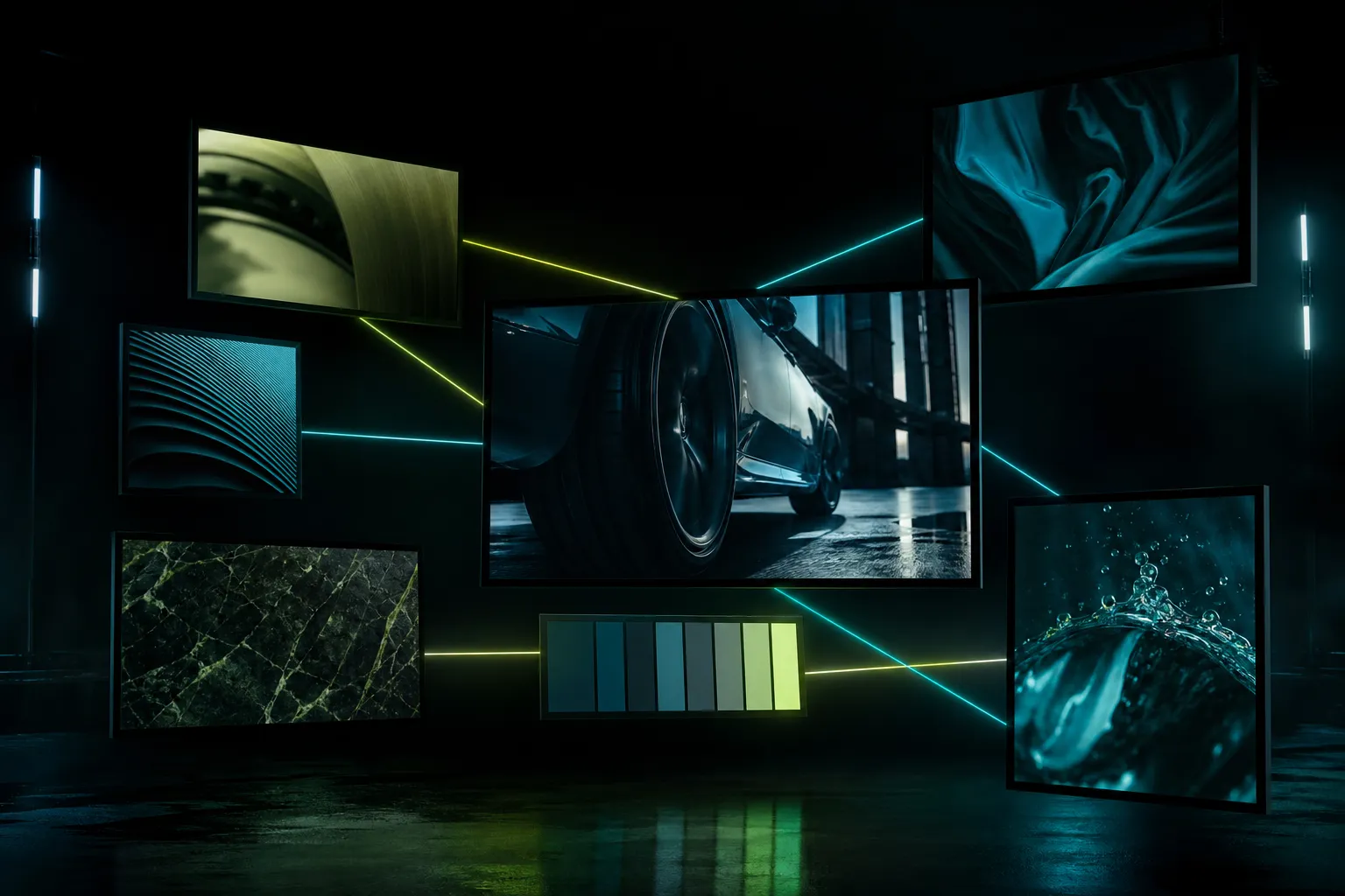 Vernetzte Kreativ-Screens einer kompletten Werbekampagne