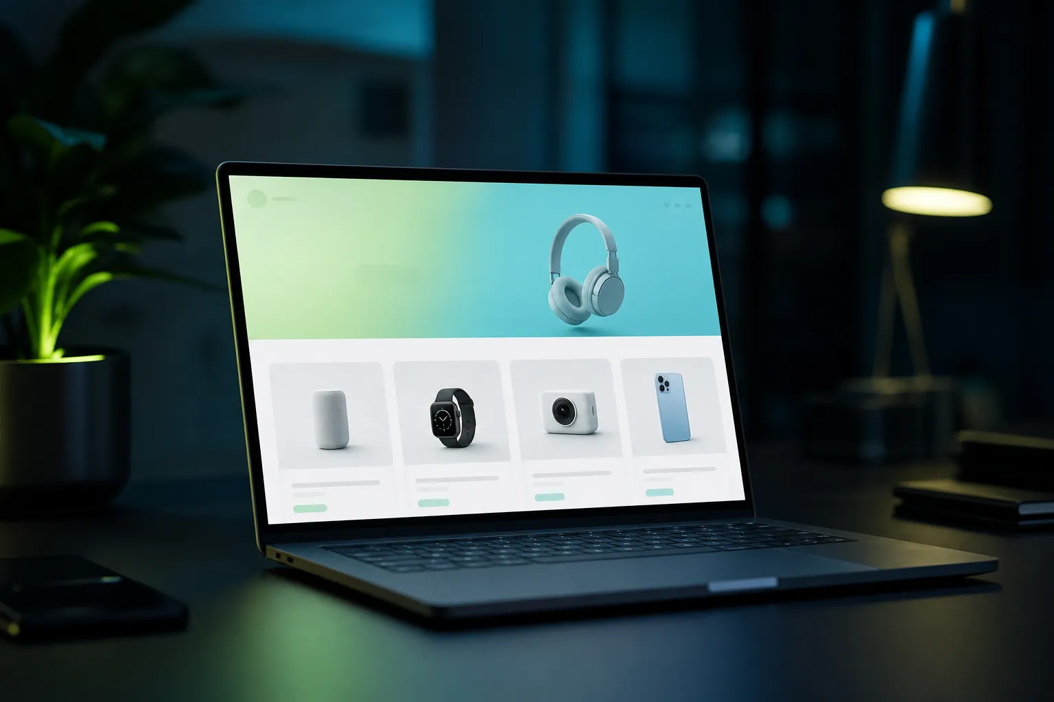 Laptop zeigt das Layout eines fertigen Onlineshops